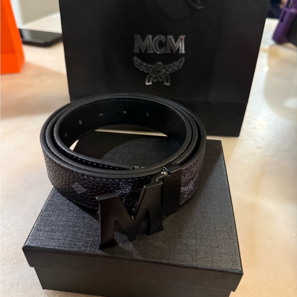 MCM Black Leather Belt
